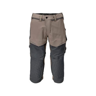 22249-605 Dreiviertel-Hose mit Knietaschen, dunkel sandbeige/anthrazitgrau, C64