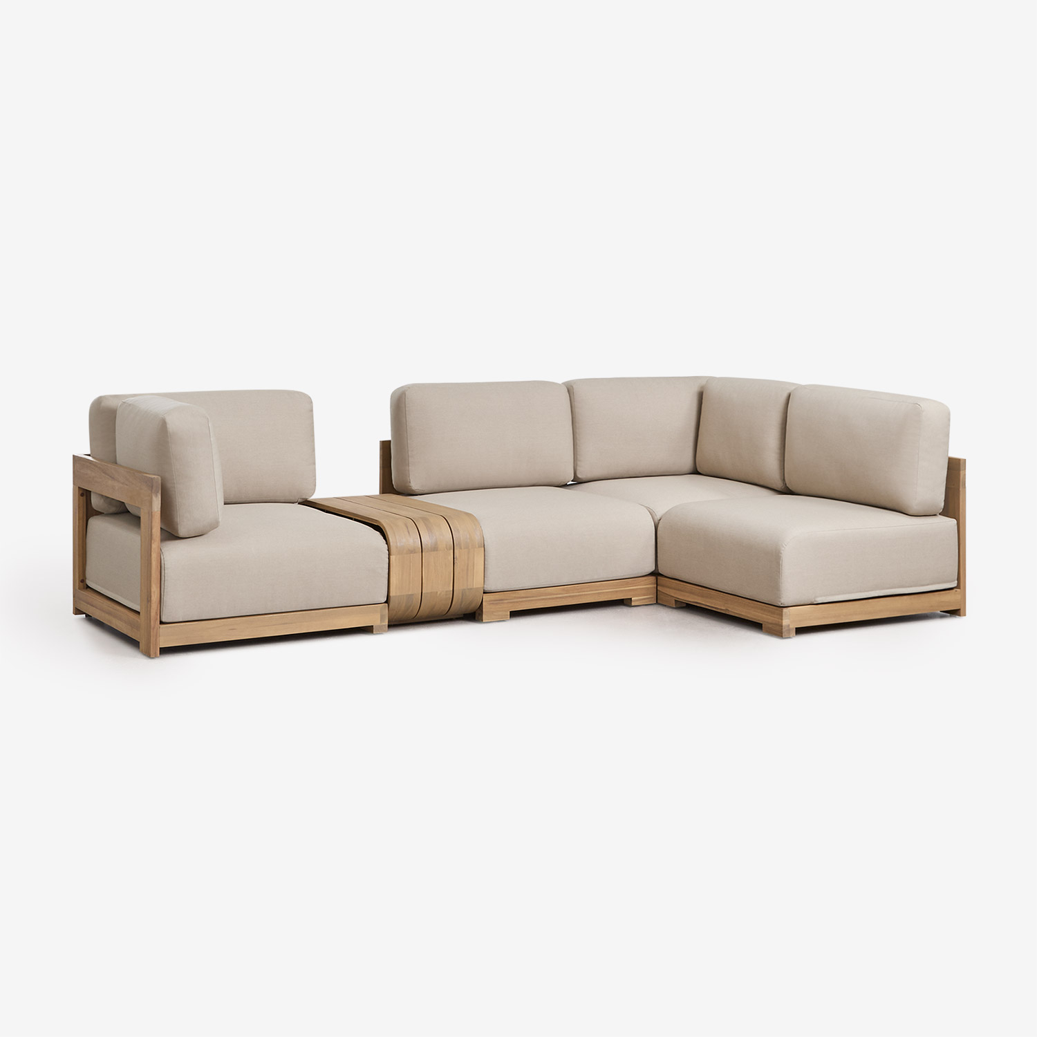 Sklum Modulares Garten-ecksofa Aus 4 Teilen Mit Beistelltisch Aus Akazienholz Brivori Helles Akazienbraun