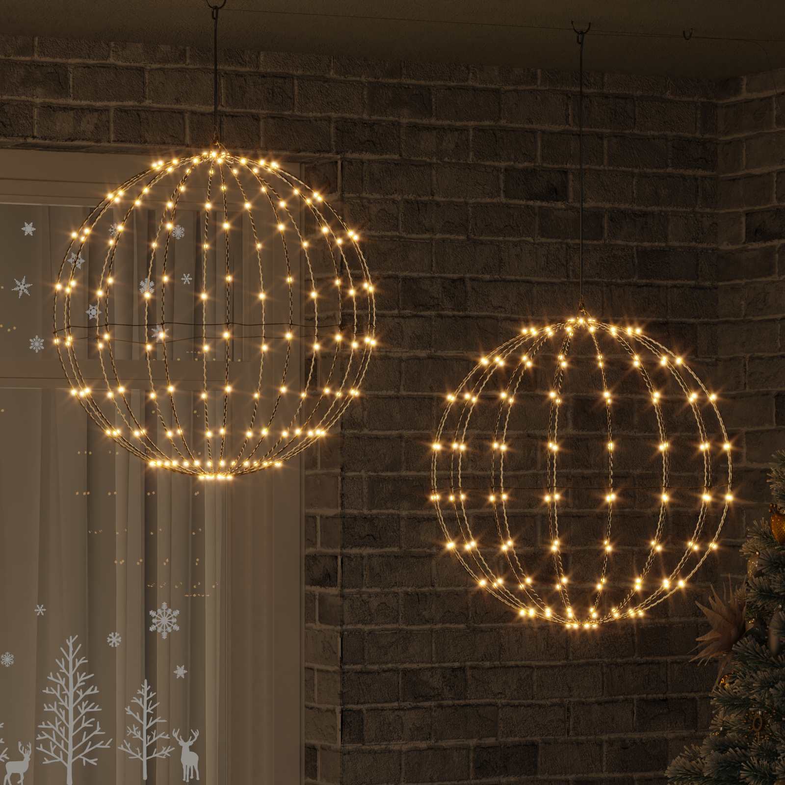 Ball Mit 384 Leds 2 Pcs Warmweiß 59,5 X 59,5 X 63 Cm Metall