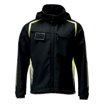 23002-246 Softshell Jacke mit Kapuze, schwarz/hi-vis gelb, 4XL