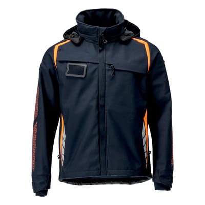 23002-246 Softshell Jacke mit Kapuze, schwarzblau/hi-vis orange, M
