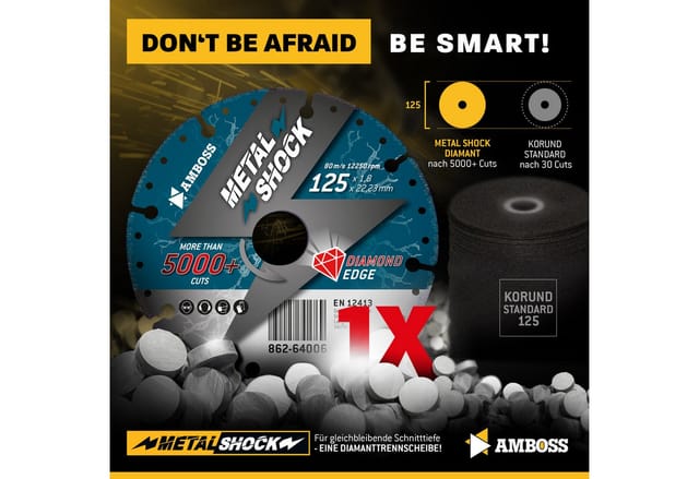 1x Metal Shock 5000+ - Diamant Trennscheibe 125 x 1,8 x 22,23 mm | Amboss Metal Shock