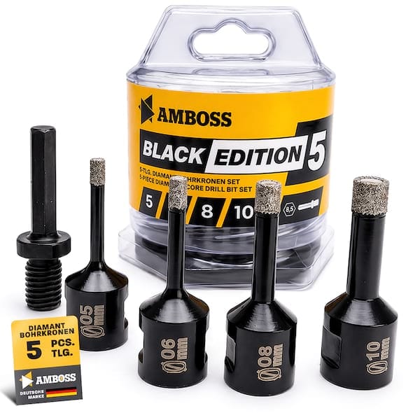 1x Diamant Bohrkronen Set - Black Edition 6 - Ø 20/35/40/50/55/68 6 tlg. | Amboss Diamant Lochsägen Sortimente für Winkelschleifer (M14)