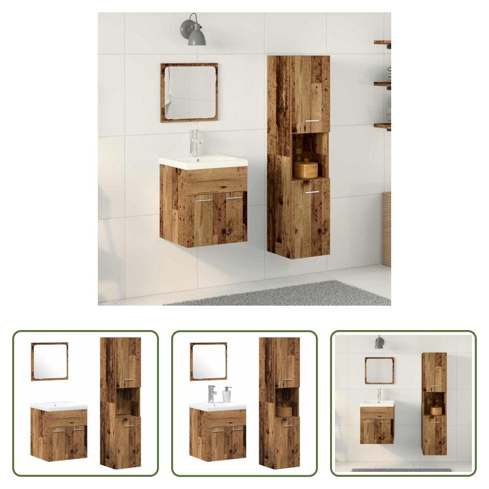 Holzwerkstoff - Badezimmermöbel-set Mit Schubladen 4 Pcs Altholz Holzwerkstoff