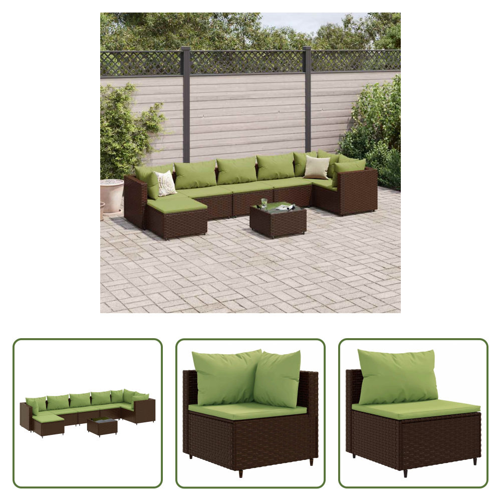Terrassenmöbel - 8-tlg. Garten-lounge-set Mit Kissen Braun Poly Rattan