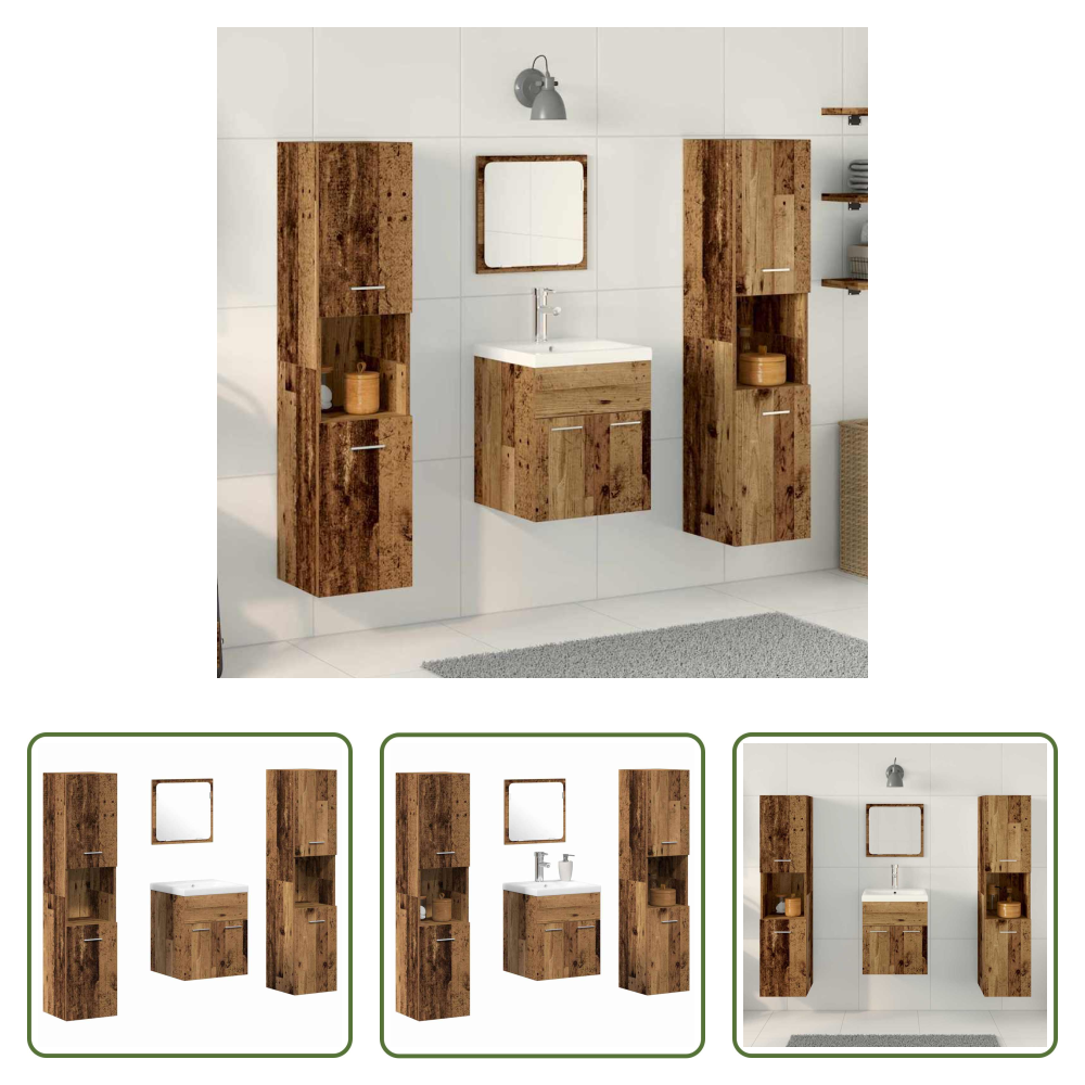 Holzwerkstoff - Badezimmermöbel-set Mit Regal 4 Pcs Altholz Holzwerkstoff