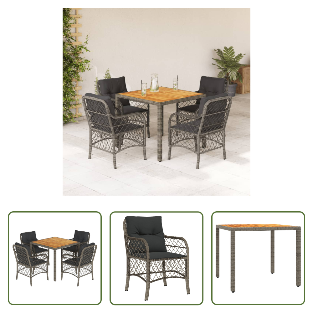 Gartenessgruppe - 5-tlg. Garten-essgruppe Mit Kissen Grau Poly Rattan