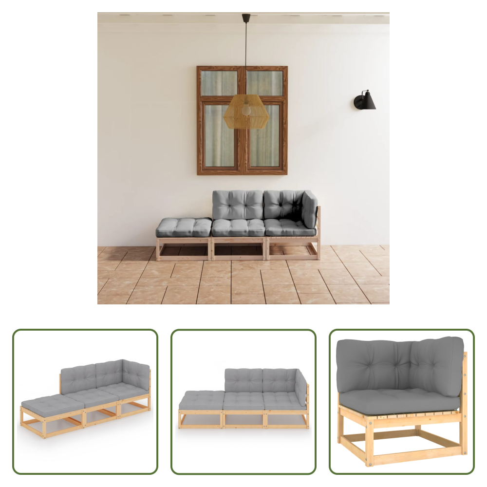 Kieferholz - 3-tlg. Garten-lounge-set Mit Kissen Massivholz Kiefer