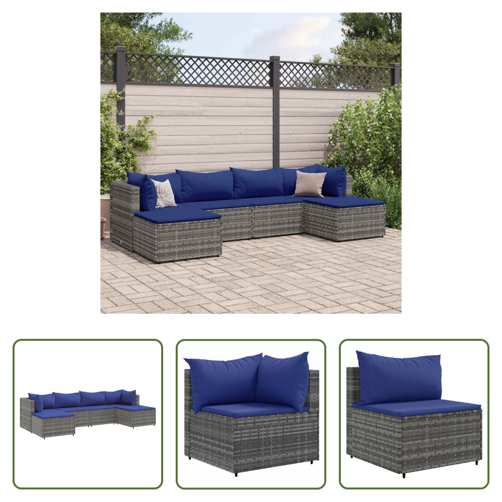 Rattan - 6-tlg. Garten-lounge-set Mit Kissen Grau Poly Rattan