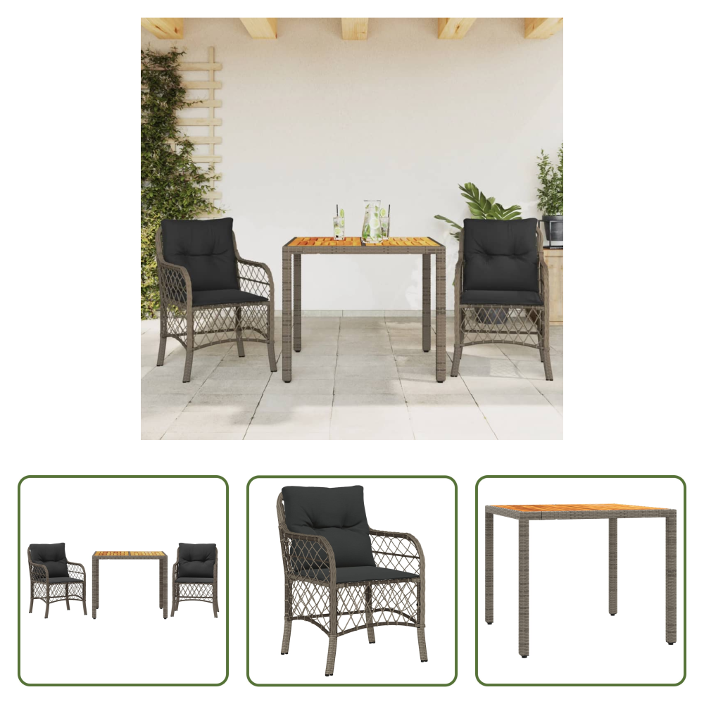 Bistro-set - 3-tlg. Bistro-set Mit Kissen Grau Poly Rattan