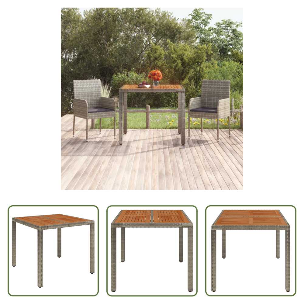 Holzplatte - Gartentisch Mit Holzplatte Grau 90x90x75 Cm Poly Rattan