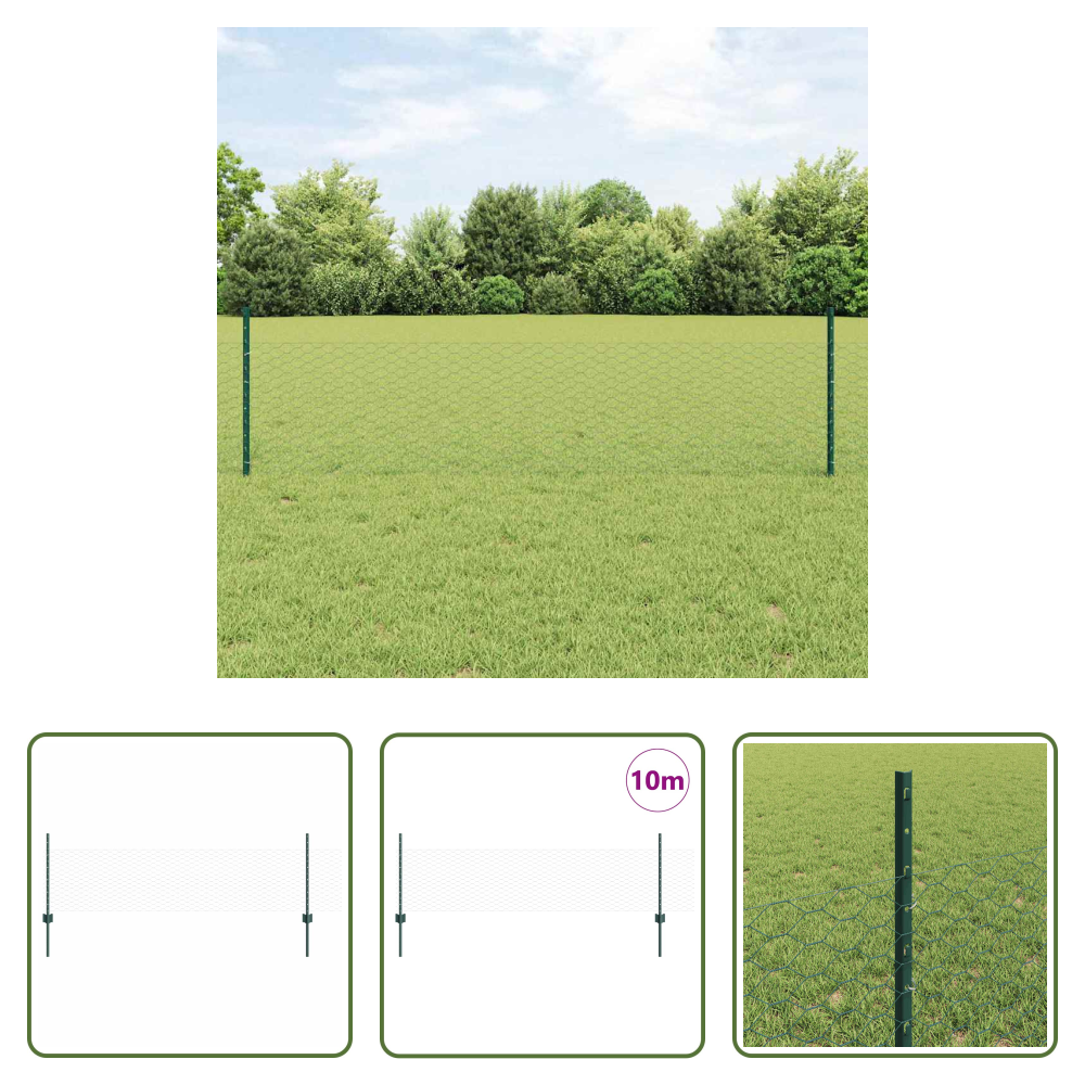Terrassenzaun - Zaun Mit Pfosten Grün 0,5 X 10 M Stahl Und Pvc
