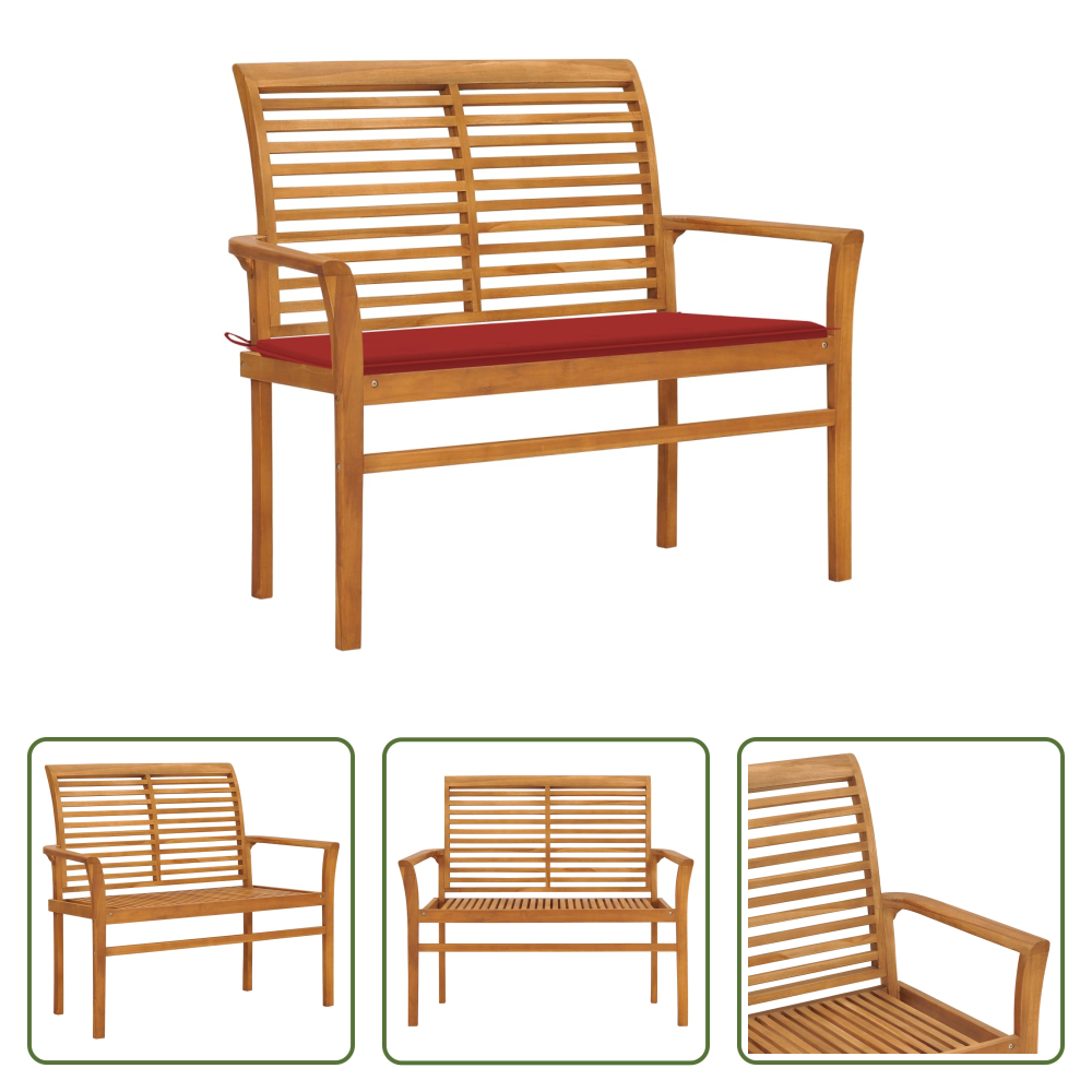 Gartenbank Mit Auflage - Gartenbank Mit Roter Auflage 112 Cm Massivholz Teak