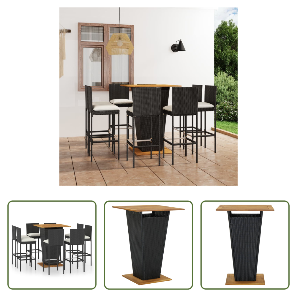 Gartenmöbel - 9-tlg. Gartenbar-set Mit Kissen Poly Rattan Schwarz
