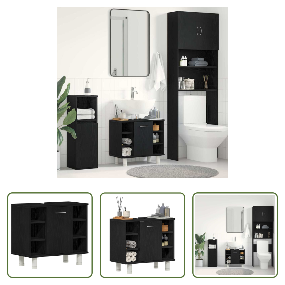 Holzschrank - Badezimmerschrank Mit Tür Schwarz Eichen-optik 60 X 32 X 54 Cm