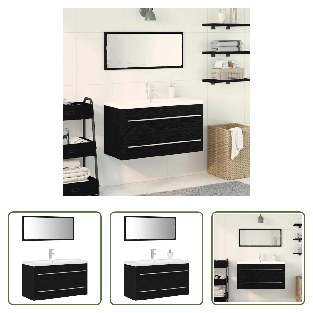 Waschbecken Schrank - Waschbeckenschrank Mit Schubladen 3 Pcs Schwarz Eichen-optik