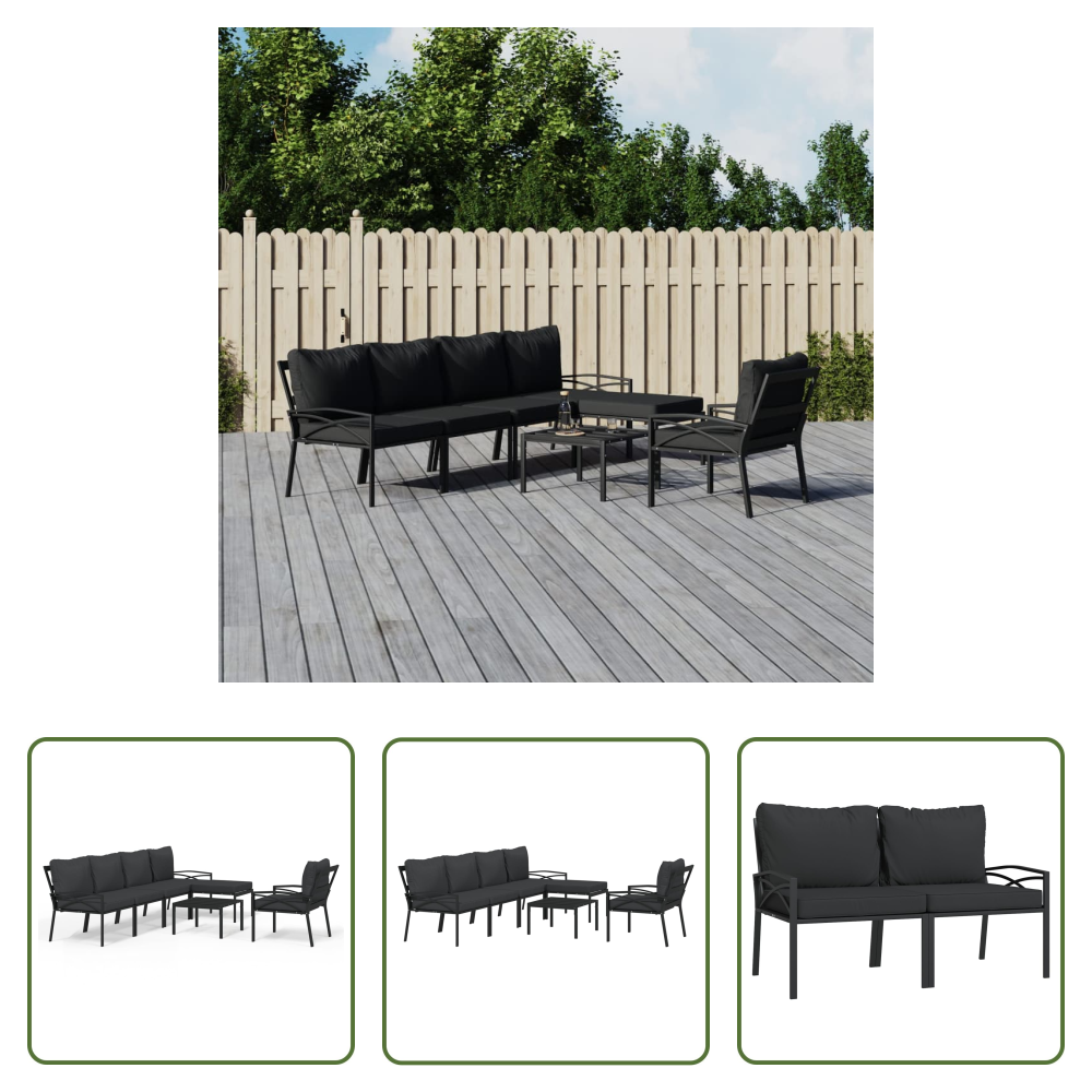 Terrassenmöbel - 7-tlg. Garten-lounge-set Mit Grauen Kissen Stahl