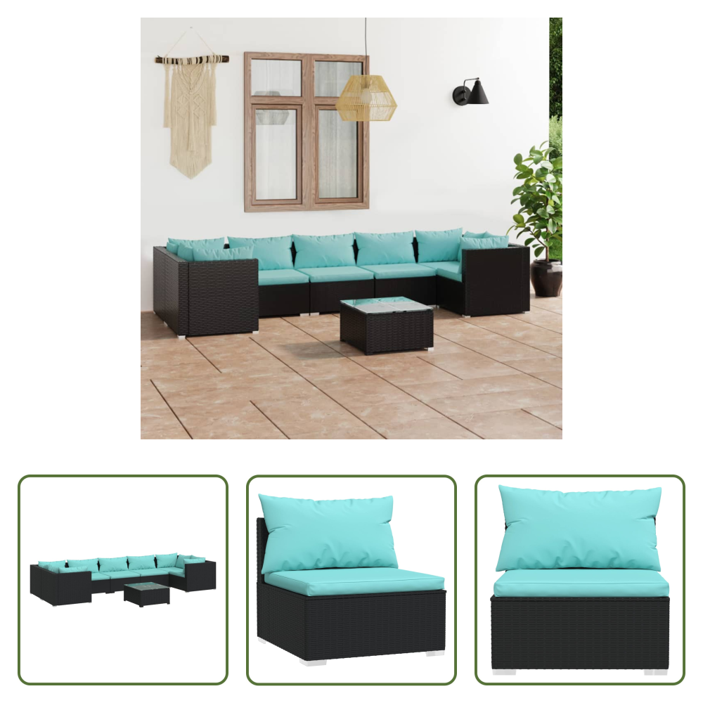 Außensofa - 8-tlg. Garten-lounge-set Mit Kissen Poly Rattan Schwarz
