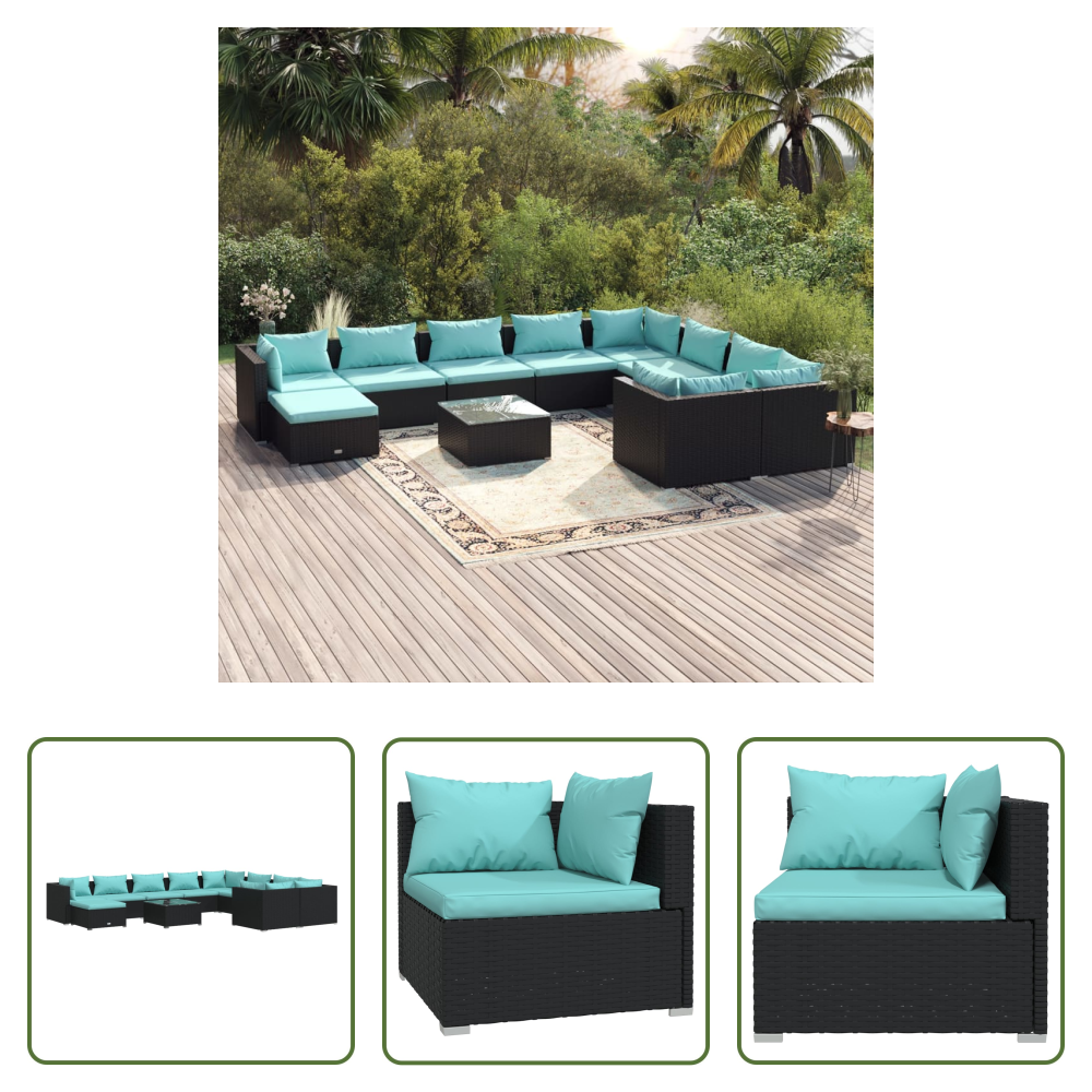 Terrassenmöbel - 11-tlg. Garten-lounge-set Mit Kissen Poly Rattan Schwarz