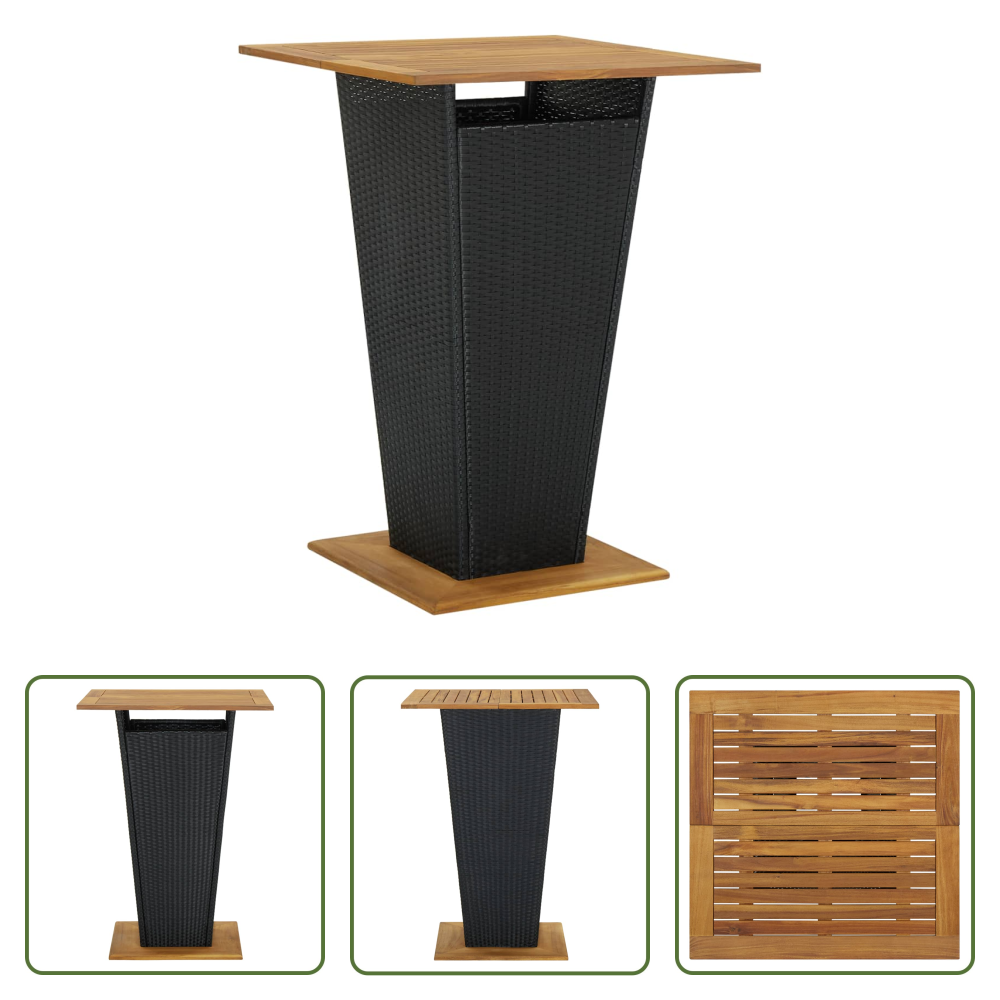 Gartentisch - Bartisch Schwarz 80x80x110 Cm Poly Rattan Und Massivholz Akazie