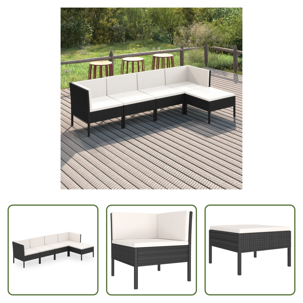 Gartenmöbel - 5-tlg. Garten-lounge-set Mit Auflagen Poly Rattan Schwarz