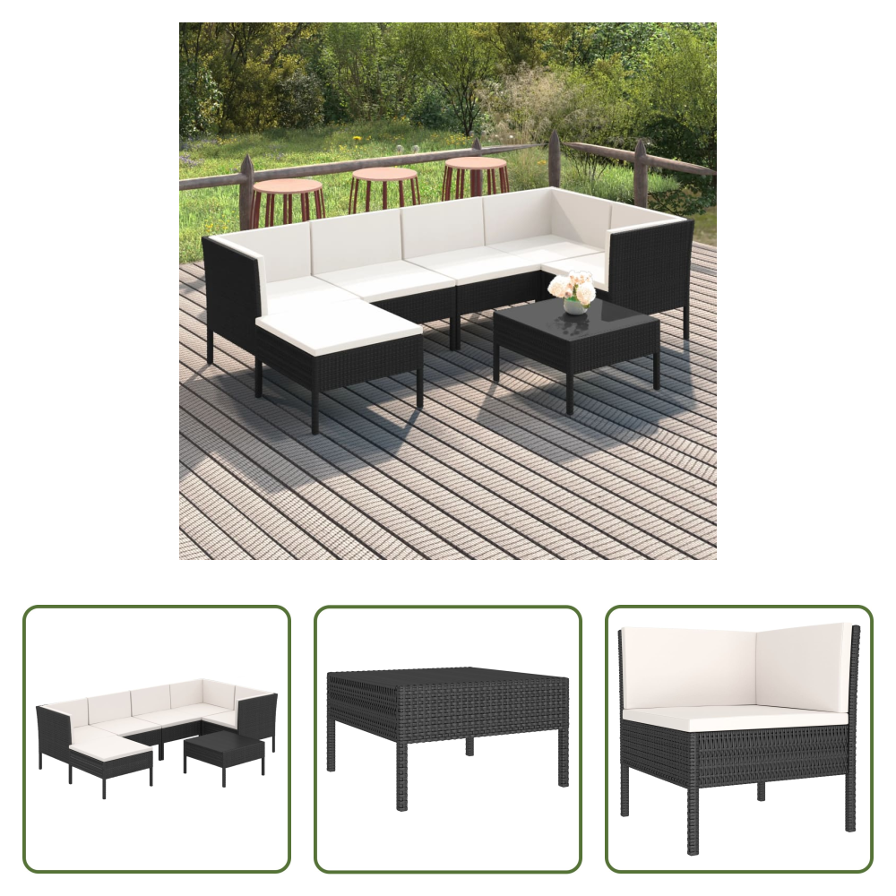 Gartenlounge - 7-tlg. Garten-lounge-set Mit Auflagen Poly Rattan Schwarz
