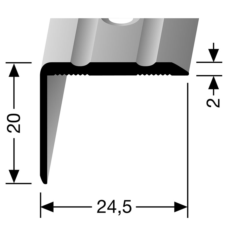 PARKETTFREUND Winkelprofil Alu eloxiert Silber Schrauben und Dübel Übergangsschiene grau, 100 cm, 20 mm