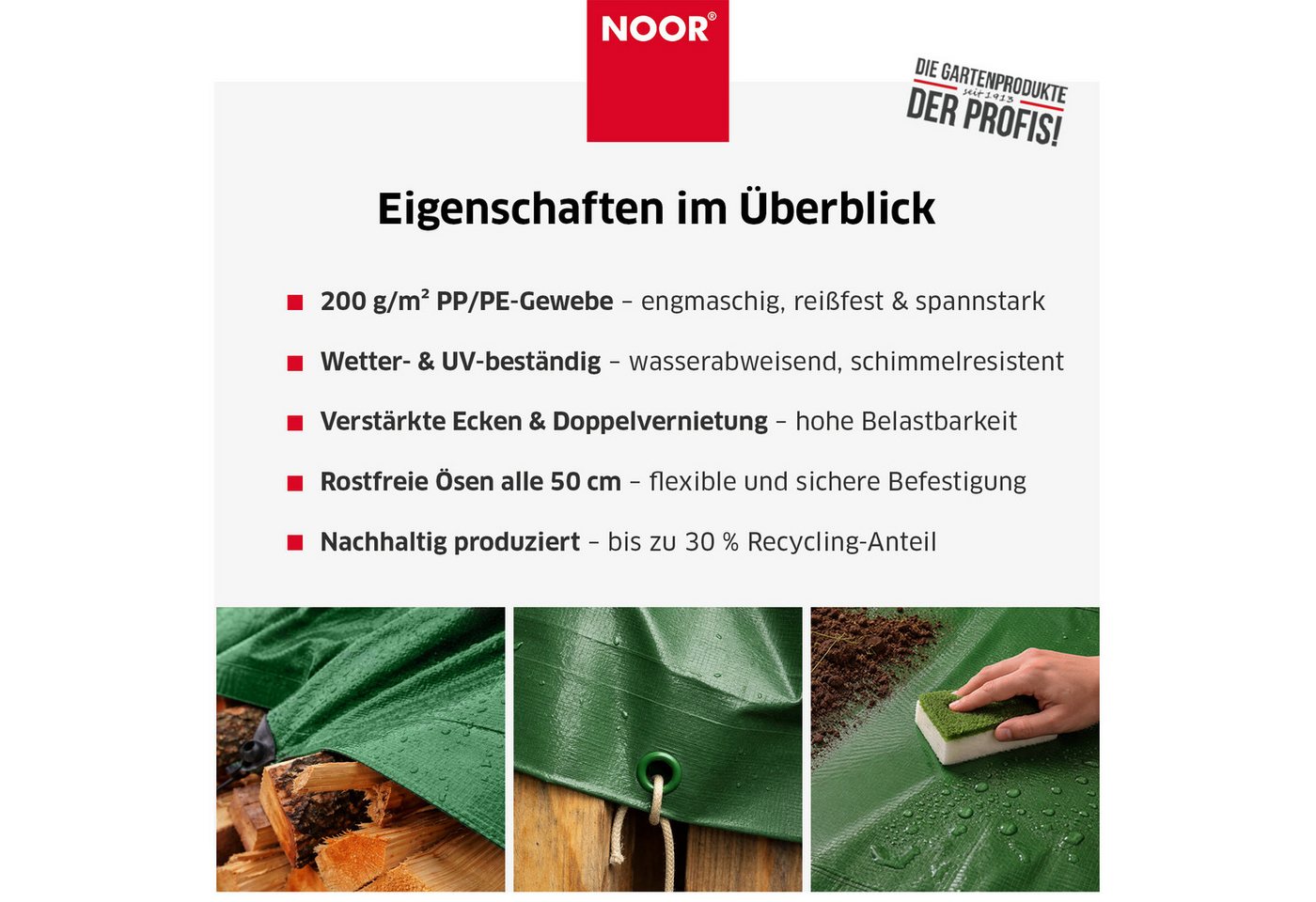 Abdeckplane mit Ösen Grün Gewebeplane, 2x2 m, 200 g/m² Bild 2