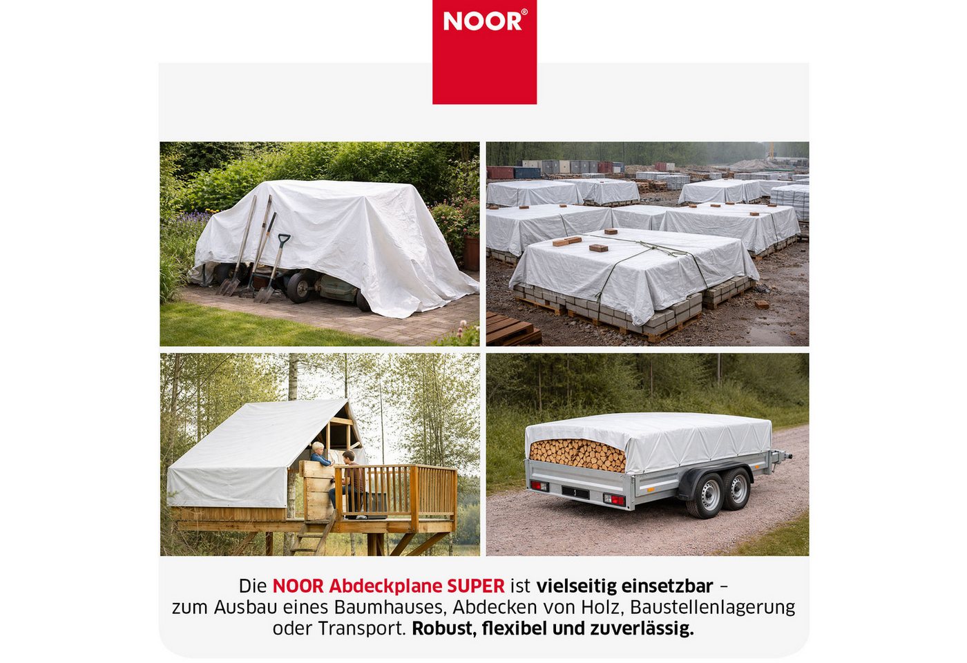 Abdeckplane mit Ösen Weiß Gewebeplane, 2x2 m, 200 g/m² Bild 3