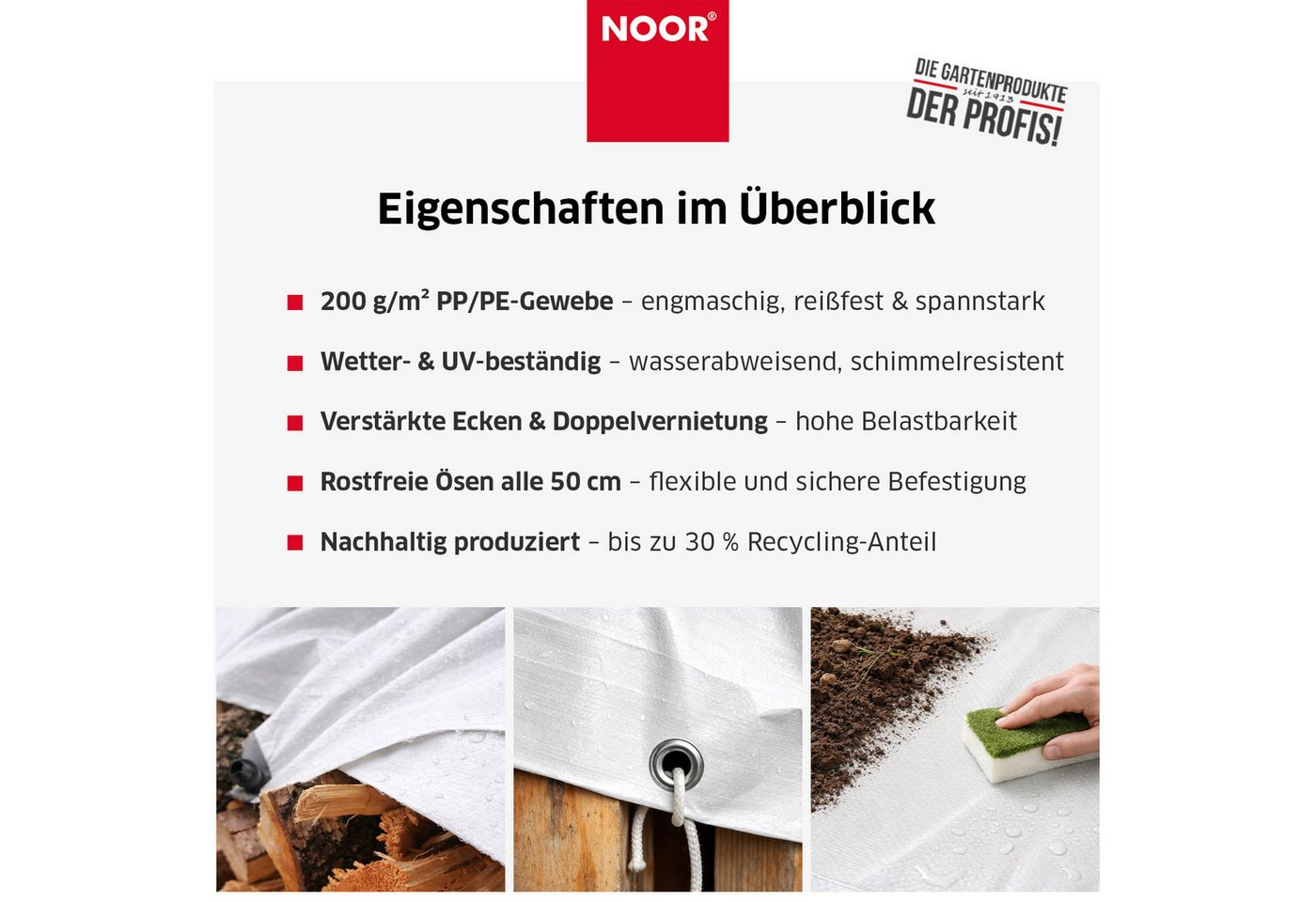 Abdeckplane mit Ösen Weiß Gewebeplane, 2x2 m, 200 g/m² Bild 4