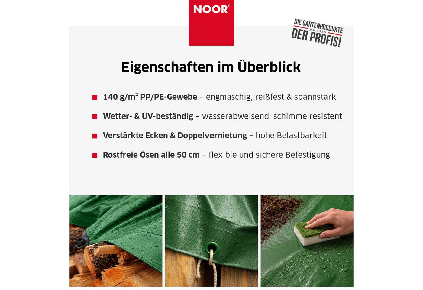 Abdeckplane mit Ösen Grün Gewebeplane, 2x2 m, 140 g/m² Bild 5