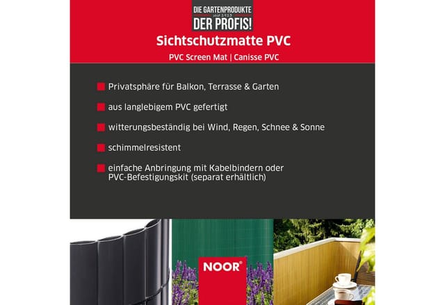NOOR Sichtschutzmatte PVC Grün Sichtschutzzaun, 0,9x3 m