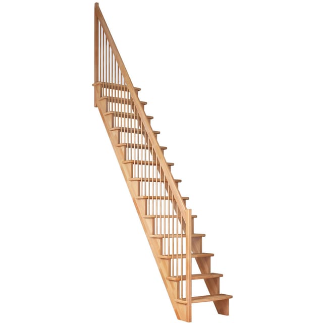 DOLLE Raumspartreppe Wangentreppe Lyon, 75 cm, Buche,Geradelaufend,Holzgeländer links,unbehandelt