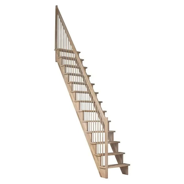 DOLLE Raumspartreppe Wangentreppe Lyon, 65 cm, Buche,Edelstahlrohre links,Geradelaufend,unbehandelt