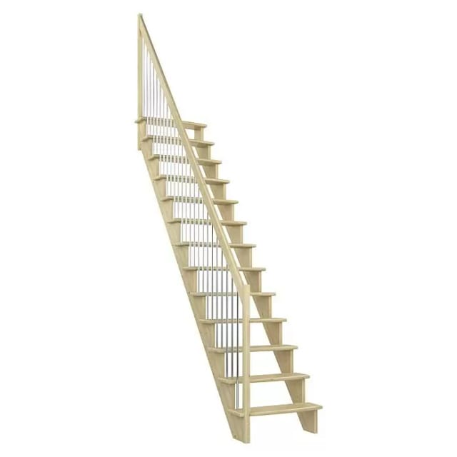 DOLLE Raumspartreppe Wangentreppe Lyon, 75 cm, Geradelaufend,Kiefer,Metallstäbe links,unbehandelt