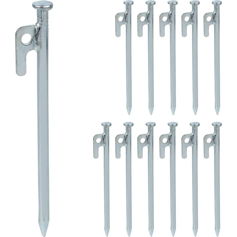 Heringe, 12er-pack, Für Zelte, Pavillons Und Markisen, Stahlhaken Für Harten Boden, 20 Cm, Silber
