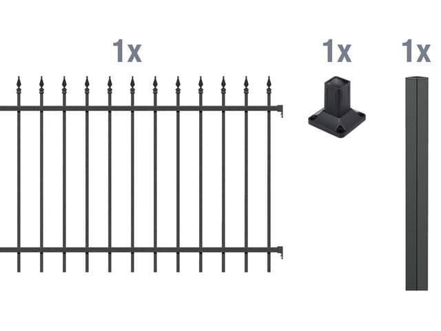 Alberts Zaun-Anbauset Chaussee matt schwarz Metallzaun, 120 cm, Aufschrauben