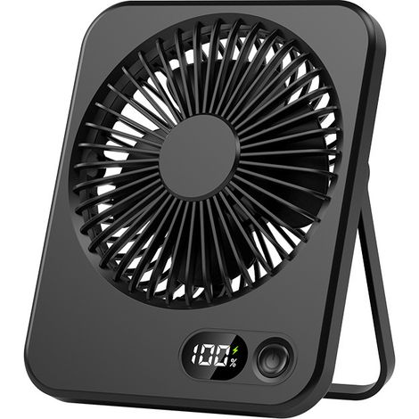 (noir) Mini-usb-tischventilator, Tragbar, Wiederaufladbar, Mit Lcd-2500-mah-akku, Leise, 5 Minuten Für Camping-büro