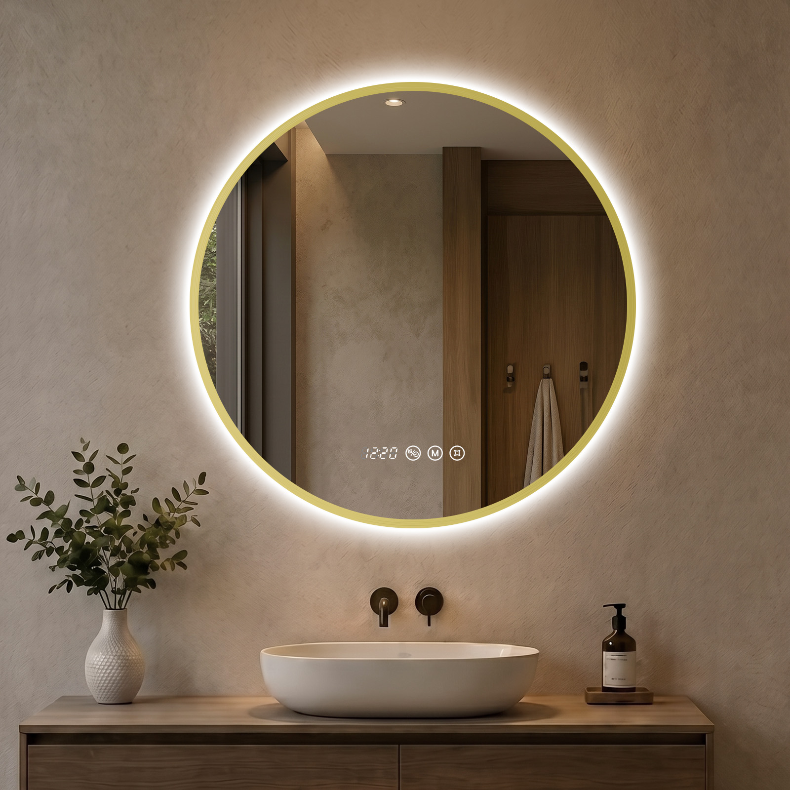 Runder Badspiegel Mit Beleuchtung Ø60 Cm Gold, 3 Lichtfarben, Dimmbar - S'Afielina