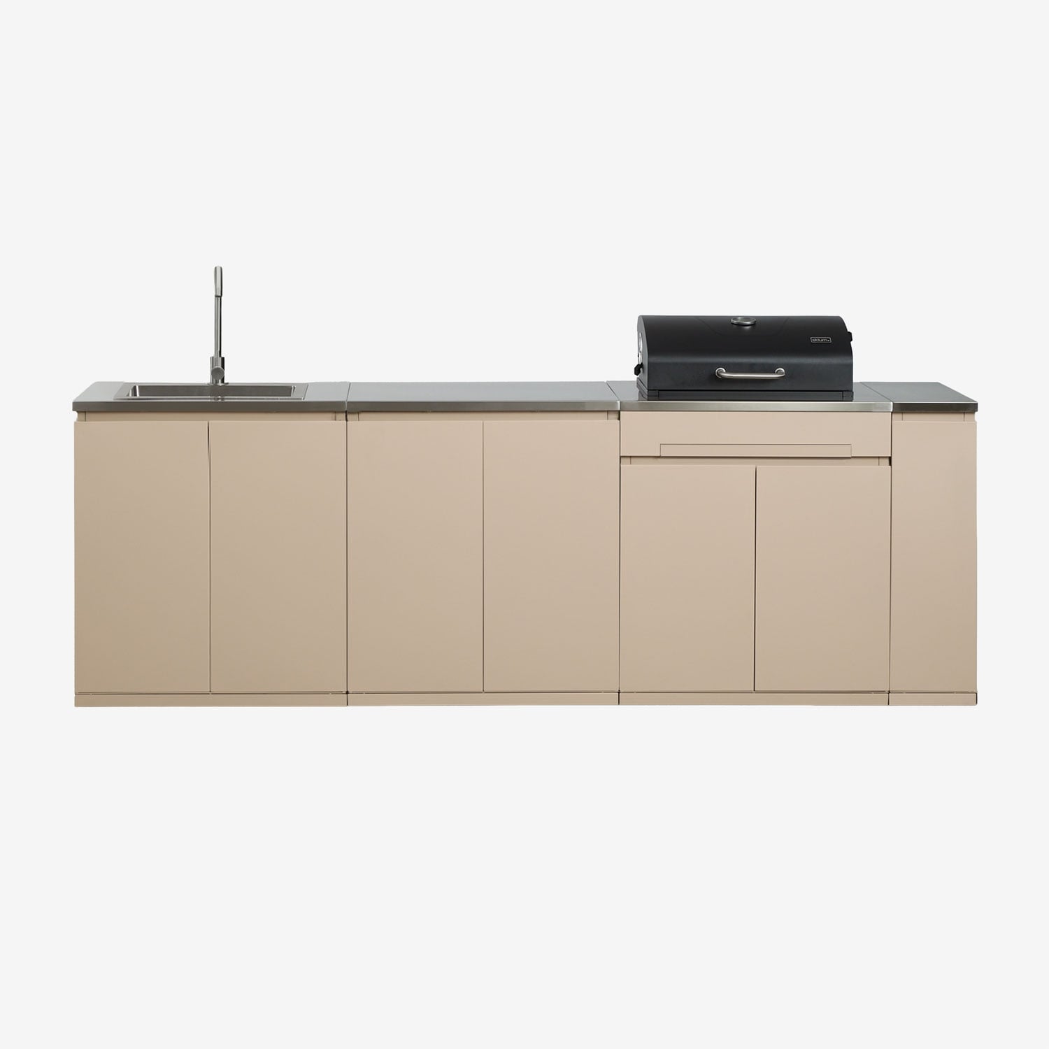 Sklum Modulare Outdoor-küche Aus 4 Teilen Mit Spüle, Stauraum Und Holzkohlegrill Aus Rivana-stahl Beige Tapioca