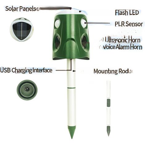 Ultraschall-schädlingsbekämpfer Mit Solarantrieb, Wasserdicht, 360°-infrarot, Um Ratten Aus Dem Garten Fernzuhalten