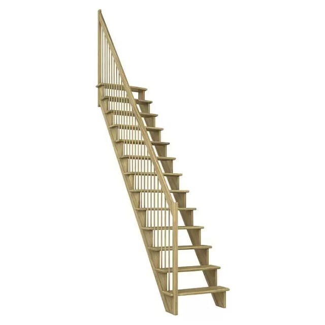 DOLLE Raumspartreppe Wangentreppe Lyon, 75 cm, Eiche,Geradelaufend,Holzgeländer links,versiegelt