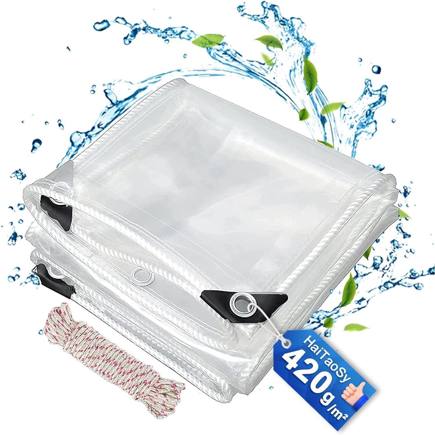 Transparente Abdeckplane 3x5m, 420g/m² Pvc, Wasserdicht Mit Ösen