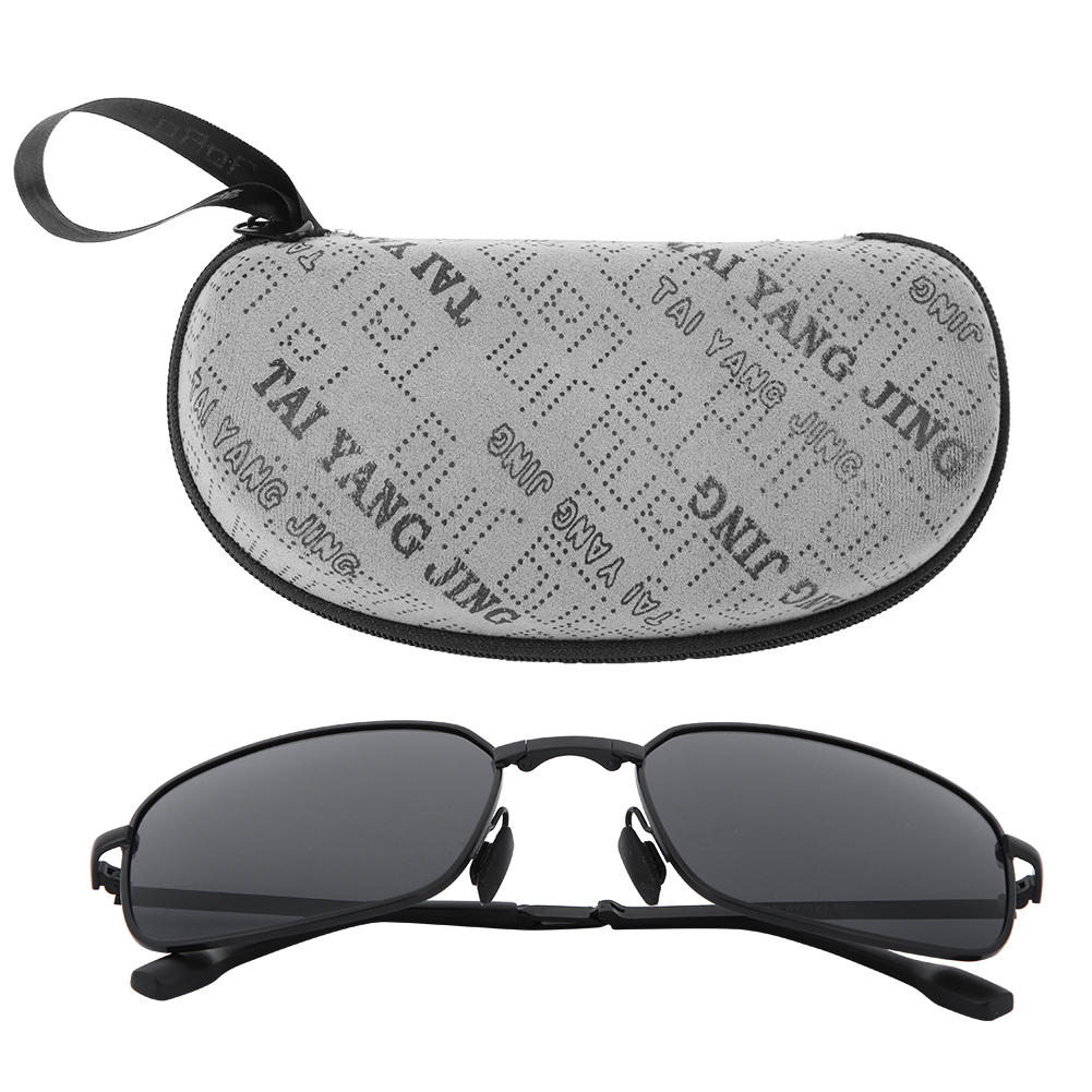 Farbwechselnde Polarisierte, Faltbare Sicherheitsbrille Aus Metall, Moderne Quadratische Sonnenbrille Für Nachtsicht, Schwarzer Rahmen Und Graue Gläser.