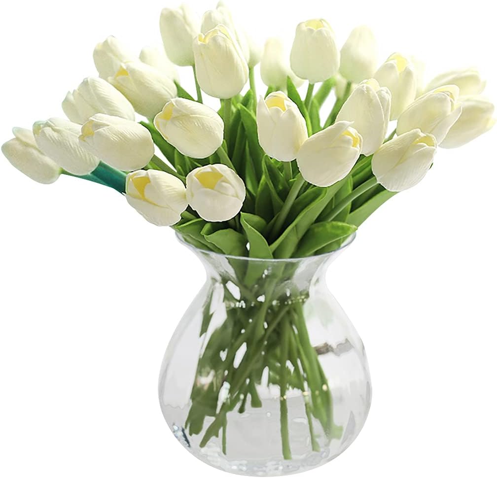 20 Künstliche Tulpen Aus Täuschend Echt Wirkendem Latex, Ideal Für Hochzeitssträuße, Heim- Und Gartendekoration (weiß)