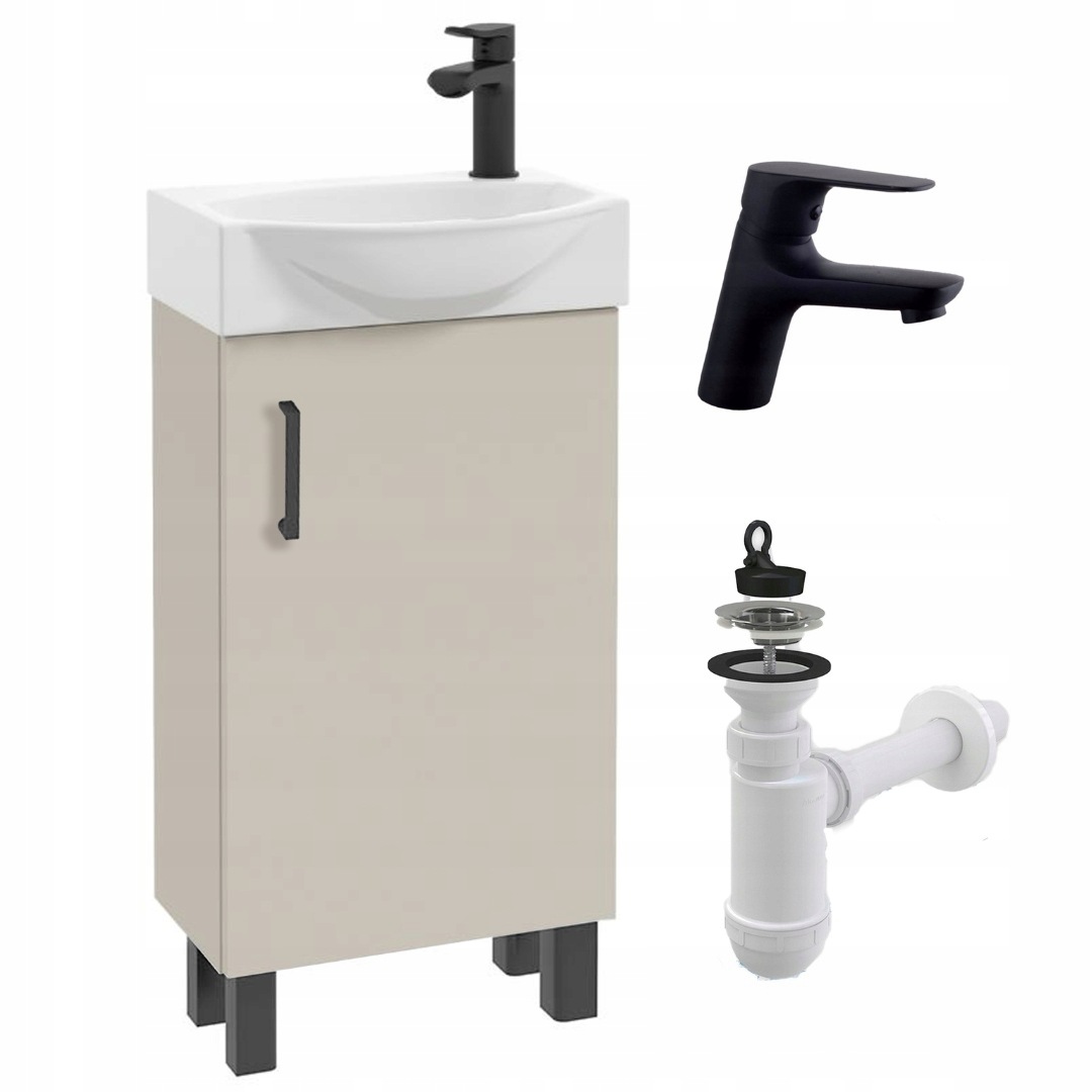 40 Cm Waschtisch Mit Waschbecken – Beige – Kompaktes Modell – Modernes Badezimmer