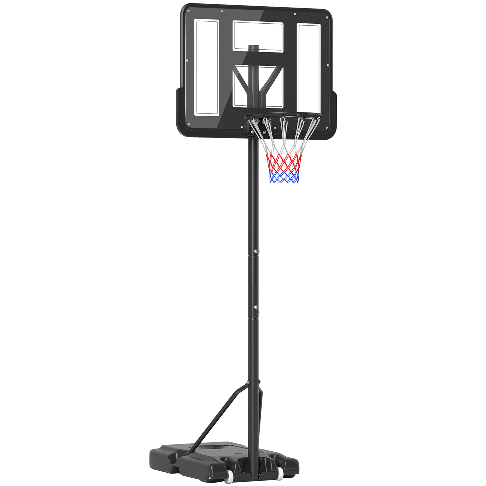 Höhenverstellbarer Basketballkorb (160–305 Cm), Rollenfuß Und Stahlrahmen, Transparentes Pvc-backboard