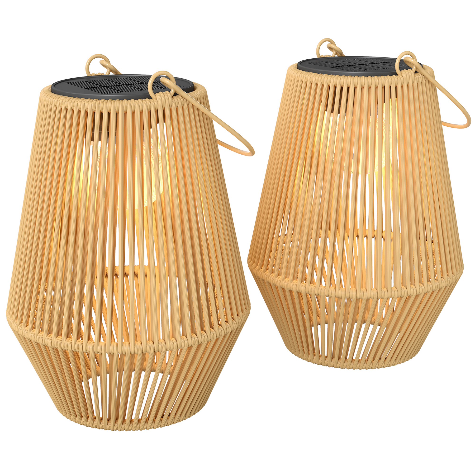 Set Mit 2 Hängenden Solar-rattanleuchten Mit Lichtsensor, Ip44 Wasserdicht, Für Garten Oder Balkon, Braun