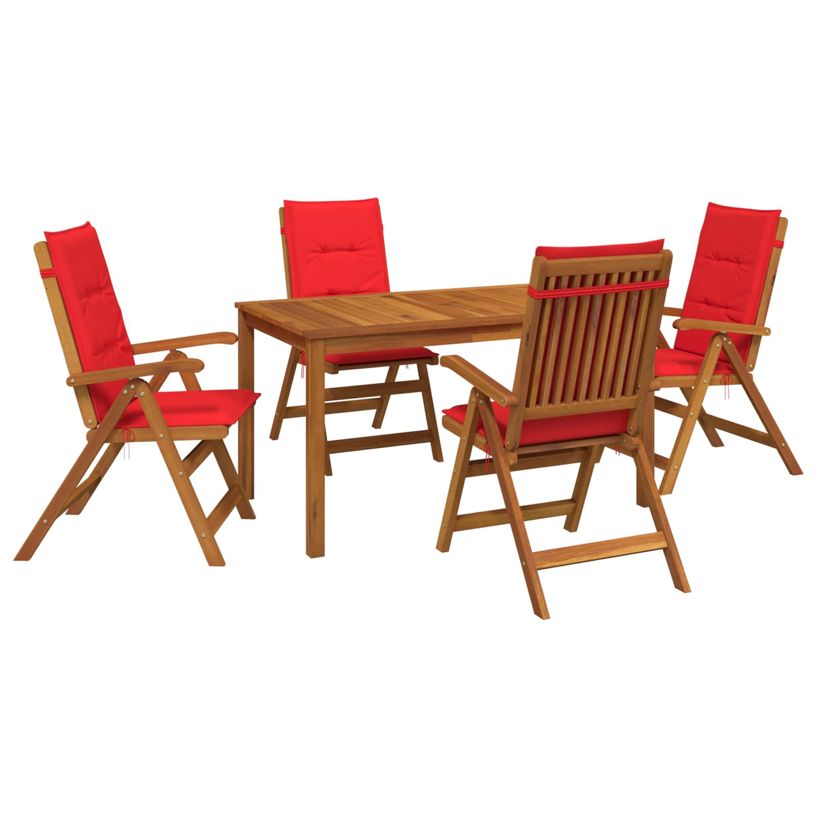 5-piece Garden Dining Set 4-sitzer Rot Massivholz Akazie Vidaxl