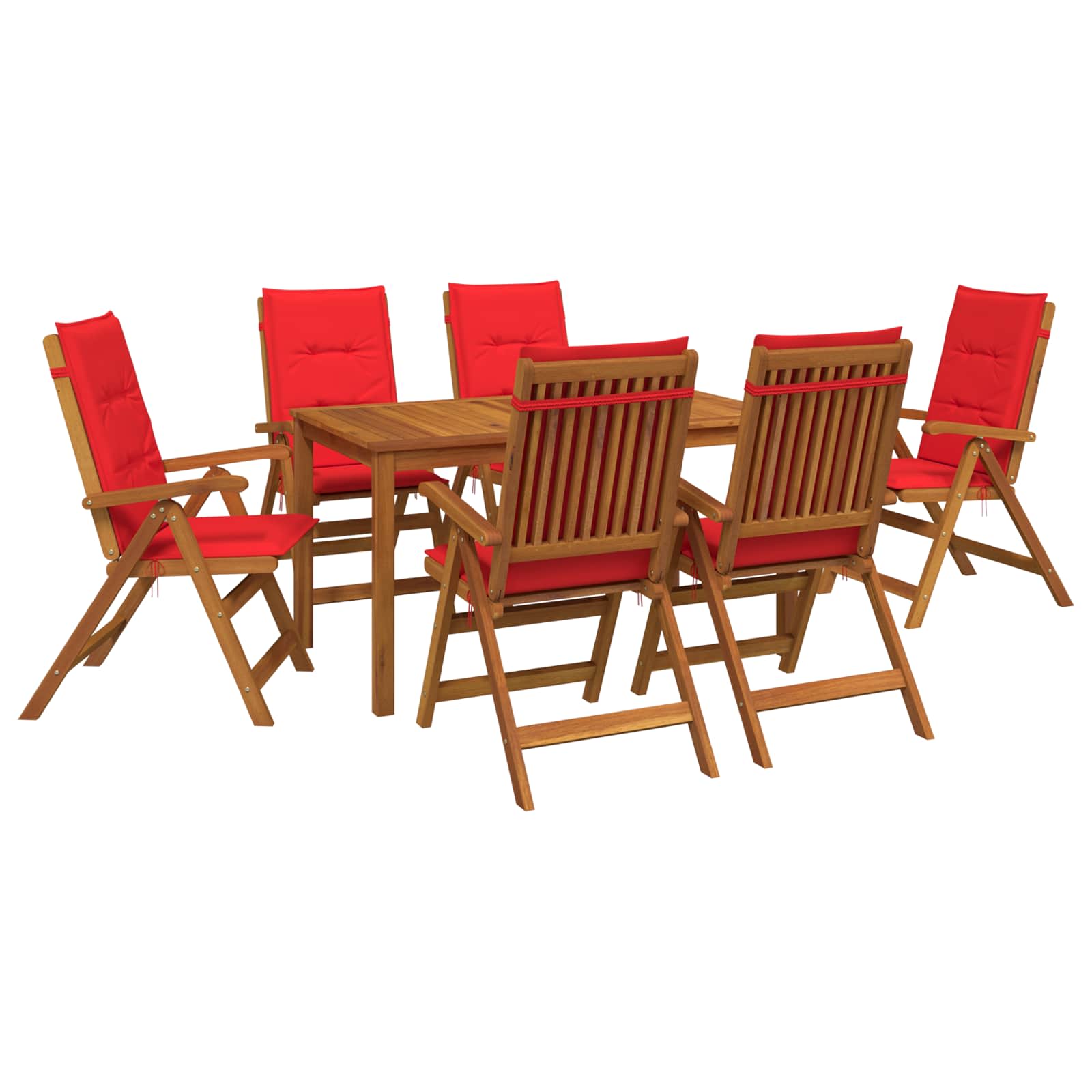 7-teiliges Garten Essset 6-sitzer Rot Massivholz Akazie Vidaxl